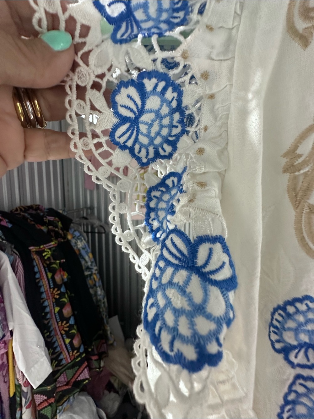 Farm Rio White & Blue Embroidered V-Neck Maxi Dress NWT - Picture 2 of 7
